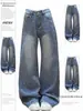 Ropa para Mujer Tallas Grandes Primavera/Verano 2026 Jeans Resistentes con Pedrería para Mujer, Pantalones Rectos de Pierna Ancha de Cintura Alta Holgados Adelgazantes