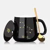 Taza cerámica navideña creativa y elegante de alto valor con tapa y cuchara, taza de café de moda para parejas