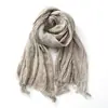 Bufanda de Algodón y Lino Otoño e Invierno Nuevo Estilo Artístico Plisada Retro Hecha a Mano Teñido Sucio Color Sólido Transfronteriza Comercio Exterior Bufanda para Hombre