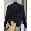 Moletom masculino simples e solto para outono e inverno, gola redonda estilo americano, forrado com fleece, espessado, lavado e com aspecto desgastado, quente, nova peça da moda