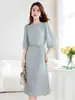 Vestido de Seda de Morera de Peso Pesado para Mujer, Nuevo Estilo Verano 2026, Cuello Redondo, Elegante y Moderno Vestido de Seda de Morera de Longitud Media