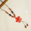 Collar Largo de Cuerda Trenzada con Cuentas de Cerámica Bohemia Coloridas y Estrella de Mar para Mujer, Estilo Étnico Retro