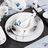 Vajilla de cerámica de alta calidad para hotel, mesa de hotel, Club Privado, Tinta Azul, Loto, juego de cuatro piezas de plato de hueso, Tazón con ala, Cuchara, Taza