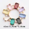 Brincos de pingente de colar retangulares de vidro colorido banhados a ouro 18K real, anel duplo, acessórios de joalheria semiacabados