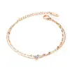 Elegante Compacto Dupla Camada Diamante Único Aço Inoxidável Pulseira Rose Gold Plated Pulseira Feminina