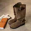 Hebilla de cinturón estilo Melard, botas de moda apiladas para mujer, botas western vintage de pierna ancha, botas altas casuales hasta la rodilla para mujer