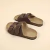 Nuevos Zapatos Boken de Verano 2024 Exportación Transfronteriza Talla Grande Ropa Exterior Suela de Corcho Chanclas de Dos Tiras Doble Hebilla para Mujer