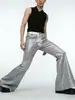 Calça Boca de Sino Masculina Nova Estilo Transfronteiriça com Lantejoulas Roupa de Performance de Palco Calça Social Casual da Moda Dourada Prata Preta