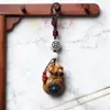 Bolsa de Dinero Tallada en Sándalo Cadena para Teléfono Móvil para Hombres y Mujeres Llavero Creativo para Coche Colgante Colgante de Llave de Bolsa de Dinero