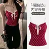 Top de tirantes rosa de lunares, puramente seductor, para mujer, con ribete de encaje, detalle de lazo, copas incorporadas, cintura ajustada y diseño sin mangas