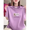 Liquidación de Artículos de Moda de Comercio Exterior: Camiseta Negra de Manga Corta y Cuello Redondo para Mujer con Estampado de Corazón, Talla Grande, Efecto Adelgazante