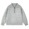 Novo suéter casual de moda estilo old money de luxo leve com lapela decorada com botões, manga longa para homens, cardigã de tricô de manga longa masculino