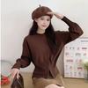 Chic Coreano Otoño Nicho Elegante Cuello Redondo Diseño de Cremallera Holgado y Versátil Prendas de Punto de Manga Larga Prendas de Punto de Color Puro para Mujer