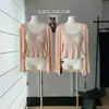Bandeau plisado de Lyocell con copas y tirantes ajustables para mujer, top de primavera y verano color albaricoque puro, cárdigan de algodón color albaricoque cálido