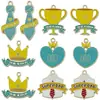 Mezcla 10 Corazón Azul Dorado Goteo de Aceite Corbata Trofeo Corona Colgante de Aleación Accesorios de Joyería DIY para el Día del Padre