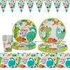 Amazon Más Vendido Nuevo Vajilla de Fiesta de Dinosaurio Verde Platos de Papel Desechables Servilletas Mantel Suministros para Fiesta de Cumpleaños de Dinosaurio