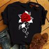 Camiseta Branca 2025 Feminina Camiseta com Estampa de Rosa Vermelha e Nota Musical Camiseta com Estampa Harajuku Tops Casuais Femininos Camisetas