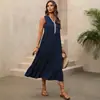 Ropa BaifenEstilo de Vacaciones Nuevo Verano 2026 Vestido Largo Sin Mangas Encaje Patchwork Bloque de Color Vestido con Cuello en V