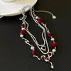 Estilo Garota Picante Doce e Cool Colar de Suéter com Pingente de Cobra e Franja em Camadas Totalmente Cravejado de Diamante com Contas de Coração e Óleo Gotejante para Mulheres Gargantilha de Nicho Tendência
