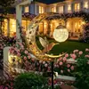 Lámpara Popular Solar de Colibrí y Luna Transfronteriza con Soporte de Hierro y Bola de Cristal Agrietado para Decoración de Jardín