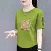 Excedente de comércio exterior transfronteiriço, roupas de marca com etiquetas cortadas, camiseta de manga curta estilo chinês vintage para mulheres, camisa base de estilo chinês novo de caimento solto