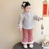 Roupas de Ano Novo para Meninas, Conjunto de Veludo Estilo Chinês, Traje Tang de Inverno para Crianças, Roupa Festiva de Ano Novo em Estilo Chinês para Bebês