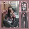 Pijama para Mujer Primavera y Otoño Nuevo Estilo Manga Larga Delgado Talla Grande Lindo Dibujo Animado Conjunto de Dos Piezas Casual Ropa para el Hogar Se Puede Usar Afuera