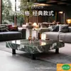 Juego de Mesa de Café Cuadrada de Piedra Brillante Minimalista de Lujo Ligero Estilo Italiano para Apartamentos Pequeños, Uso Doméstico, Mesa de Café de Piedra para Sala de Estar