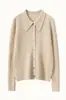 Elegante Camisa Suéter de Caxemira Slim-Fit com Gola Polo Canelada, Suéter Tricotado, Novo Estilo Outono e Inverno, Cardigan Botão-a-Botão Emagrecedor para Mulheres