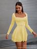 Ropa de Mujer Europea y Americana 2025 Nuevo Vestido de Verano Ajustado de Alta Calidad con Falda Plisada de Color Sólido y Manga Larga Estilo Elegante Europeo y Americano