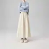 Saia Feminina Outono Inverno 2026 Estilo Suave Branco Creme Francês Cintura Alta Linha A Emagrecedora Comprimento Médio Plissada