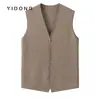 Colete Cardigan Masculino de Cashmere Fino, Engrossado, Comprimento nos Ombros, Malha Dupla de Calibre 16 com Camada de Ar para Usar em Camadas