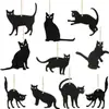Silhueta de Gato Preto de Halloween Pingente Oco de Madeira Decoração de Festa de Feriado Gato Pingente Decoração de Árvore de Natal Artesanato