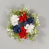 Corona del Día de la Independencia, dalia artificial, centro de mesa festivo, anillo para velas, decoración del Día de los Caídos