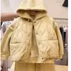 Moletom Espesso Liso com Forro de Lã, Calça de Moletom Casual e Colete de Lã Acolchoado - Novo Outono/Inverno 2025 Estilo Coreano para Meninas