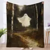 Manta de Halloween Manta Linda de Fantasma y Calabaza Serie 2 Manta Decorativa para Oficina Manta de Franela Otoño e Invierno