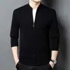 Nueva chaqueta-suéter 100% lana para otoño e invierno, cárdigan de punto liso, suéter de lana cálido grueso de lana pura para hombre