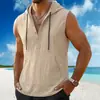 Colete Masculino de Verão Estilo Americano, Solto, Casual, Cor Sólida, com Capuz, Sem Mangas - Amazon Transfronteiriço