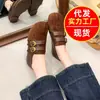Sapatos Femininos Retro de Camurça com Fivela Dupla Nova Primavera/Outono 2026 Solado Macio Antiderrapante Fundo Plano Casuais Versáteis Confortáveis Sapatos de Moda