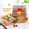 Lonchera desechable de papel Kraft de venta directa, caja cuadrada para ensalada de frutas y verduras, caja de embalaje ligera con tapa transparente para comida fitness