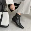 34-42 Tamanho Grande Comércio Exterior Botas Femininas de Cano Curto Novas Simples Versáteis Bico Quadrado Salto Baixo Grosso Zíper Traseiro Couro Genuíno Botas de Moda