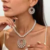 Nuevos Pendientes Colgantes Redondos con Perlas Europeos y Americanos Transfronterizos Cadena Sencilla de Clavícula a la Moda Pendientes de Lujo Ligero con Tacto de Alta Gama