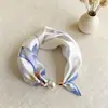 Lenço de Seda com Estampa Pied-de-Poule de Luxo Leve, Lenço Quadrado, Colar de Pérolas, Lenço Magnético Triangular, Lenço Preguiçoso, Lenço de Pescoço com Pingente