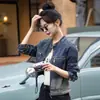 Jaqueta Jeans Feminina 2025 Primavera e Outono Nova Moda Estilo Coreano Versátil Gola Alta Casual Elegante Jaqueta Curta Outro