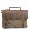 Bolsa de Tela Muchuan Cuero Genuino con Lona Cuero Genuino Bolso Mensajero Vintage Europeo y Americano Bolso de Hombro Bolso de Mano Maletín