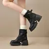 Botas de Salto Alto Pretas Plataforma Botas Western Retrô Outono 2026 Novas Botas Martin de Salto Bloco Plataforma Grossa Botas de Cavaleiro Femininas