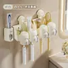 Soporte de cepillo de dientes con ventosa Montado en la pared Sin taladro Hogar Baño Cepillo de dientes eléctrico infantil Soporte para taza de pasta de dientes y enjuague bucal