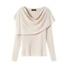 Conjunto de tricô de duas peças para mulheres, com gola alta e xale, adequado para primavera e outono, com uma blusa base na cor Maillard e um suéter pullover