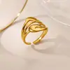 Anillo de Acero Inoxidable con Línea Geométrica, No se Desvanece, Diseño de Apertura Ajustable para Mujer, Joyería de Mano Transfronteriza Europea y Americana