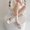 Set de Calcetines Apilados para Mujer Primavera y Verano Color Sólido Oreja de Madera Calcetines de Longitud Media Estilo Lolita Ballet Set de Piernas Largas de Encaje para Niña